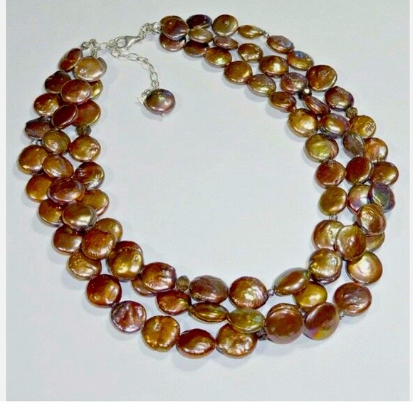 Vintage Silpada Sterling Silver Bronze Coin Pearl Necklace N1717 - Picture 2 of 3